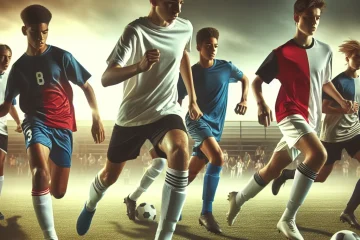 A professional team working on high school soccer prospects solutions in a modern office environment