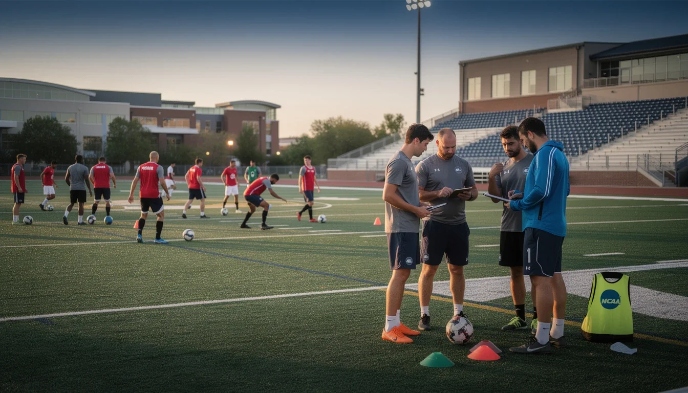 A professional team working on budget-friendly recruiting strategies ncaa soccer solutions in a modern office environment