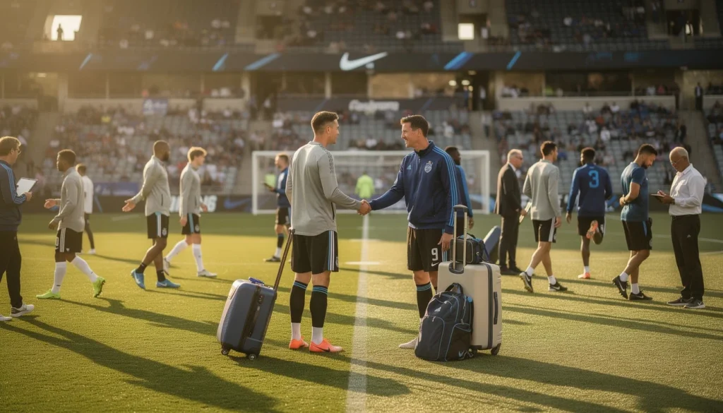 A professional team working on mid-season ncaa division 1 soccer transfers solutions in a modern office environment