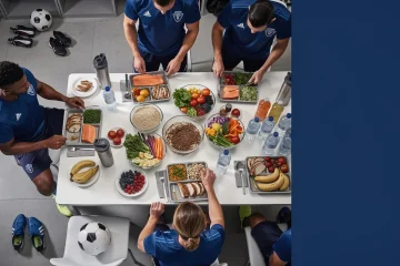 A professional team working on preseason nutrition for ncaa d1 soccer athletes solutions in a modern office environment