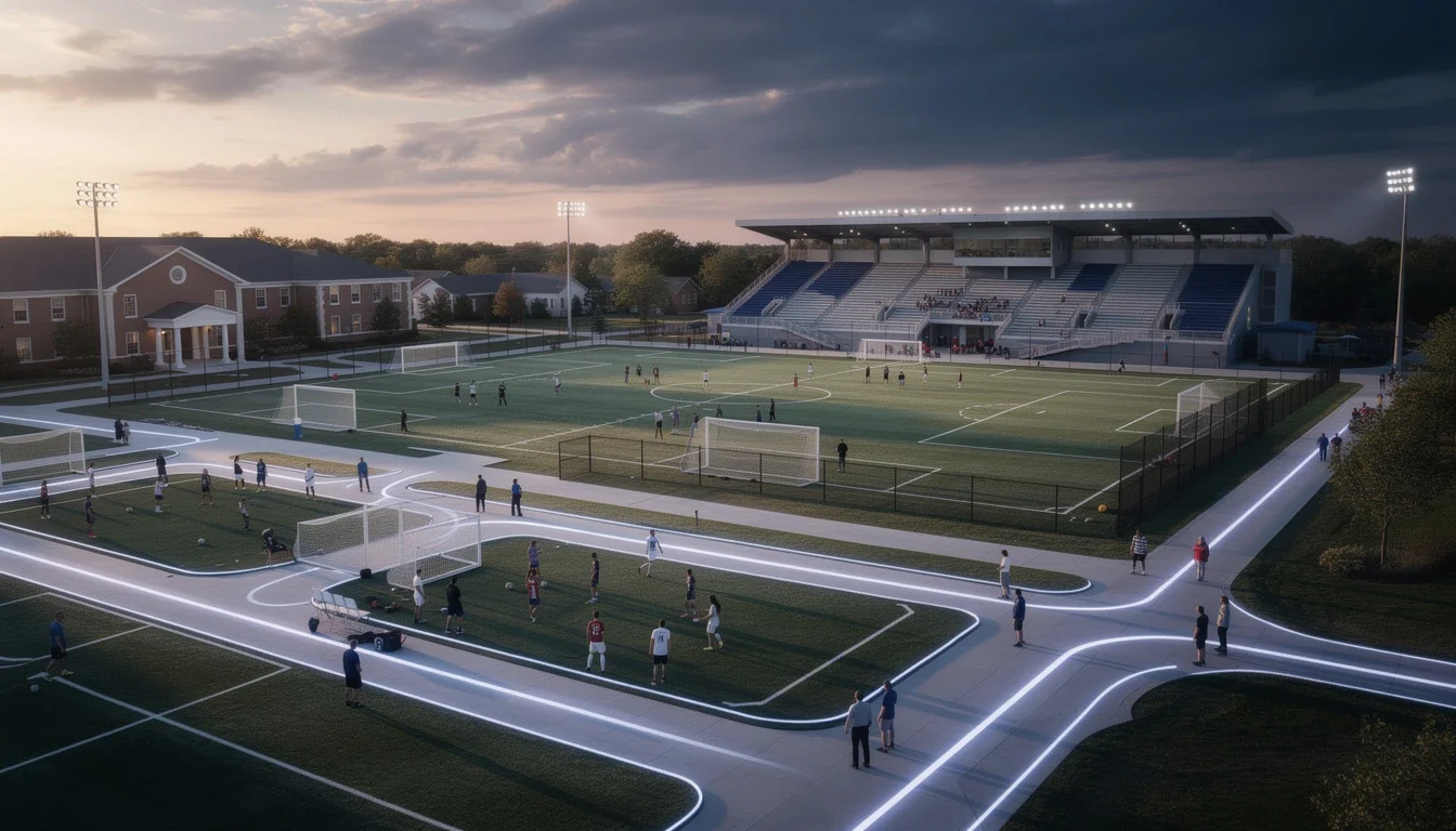 A professional team working on recruiting pipelines in smaller d1 soccer programs solutions in a modern office environment