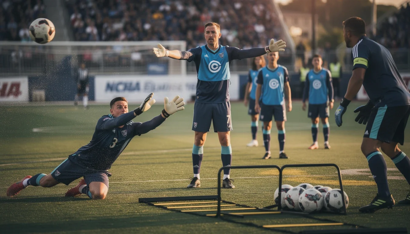 An illustrated diagram showing the key benefits of ncaa division 1 soccer goalkeeper challenges strategies