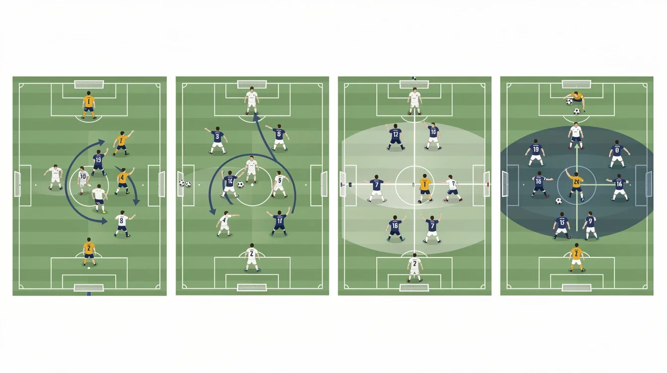 A step-by-step visual process guide demonstrating how defensive line communication in ncaa d1 soccer works