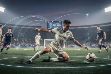 A professional team working on advanced scouting metrics for d1 soccer defenders solutions in a modern office environment