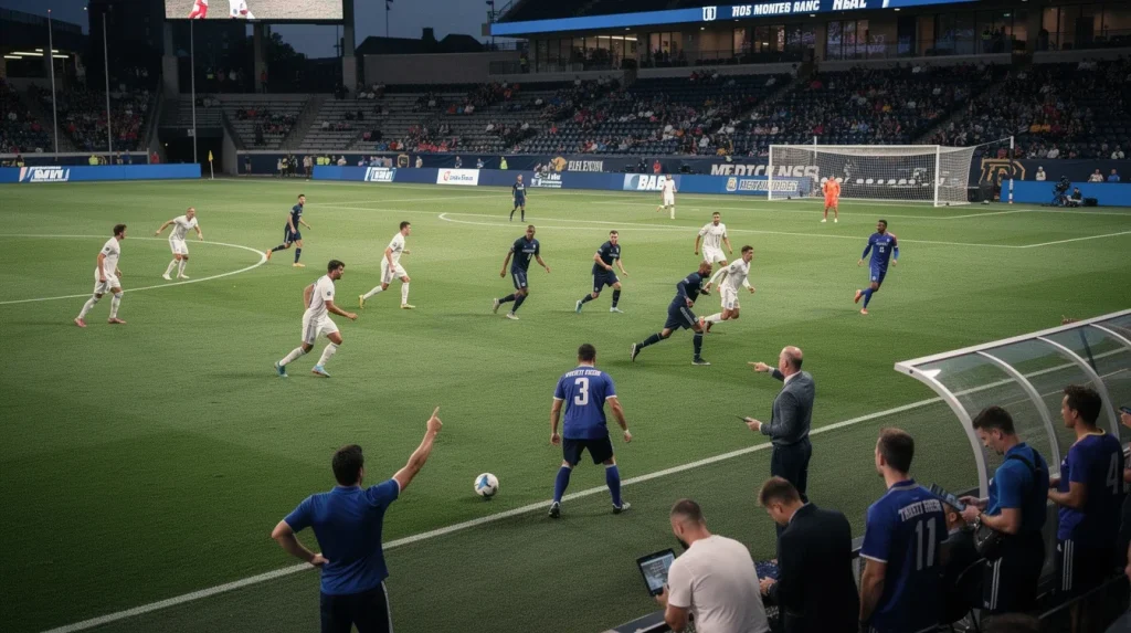 A professional team working on impact of midseason tactical changes ncaa soccer solutions in a modern office environment