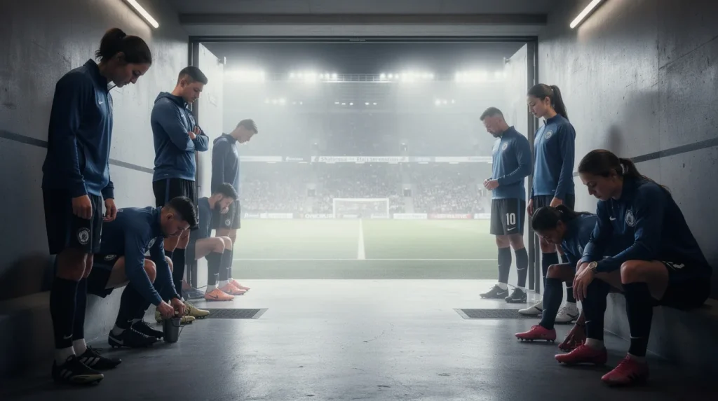 A professional team working on mental preparation top d1 soccer recruits solutions in a modern office environment