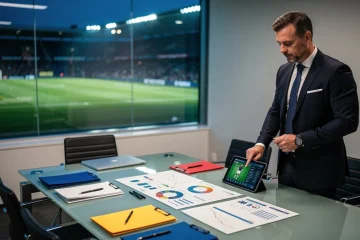 A professional team working on midseason international transfer evaluation checklist solutions in a modern office environment