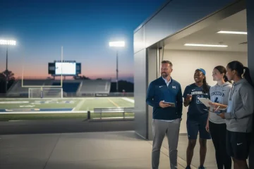 A professional team working on transfer portal success strategies smaller ncaa programs solutions in a modern office environment