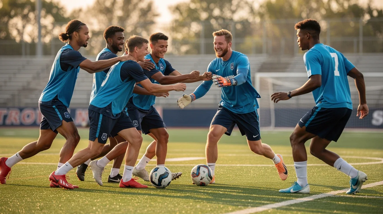 An illustrated diagram showing the key benefits of midseason team chemistry in ncaa soccer strategies