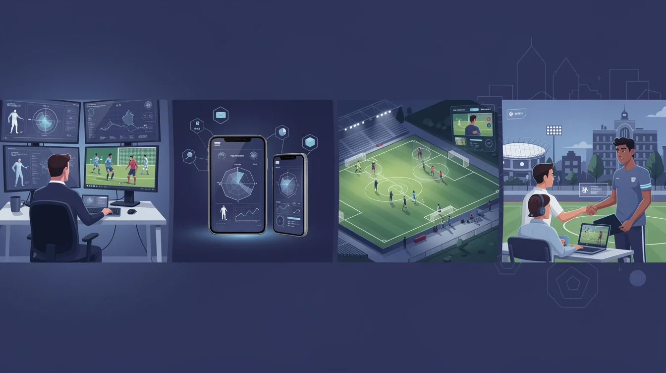 A step-by-step visual process guide demonstrating how technology driven scouting smaller d1 soccer works