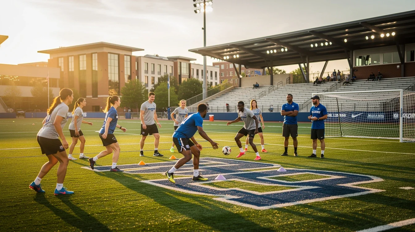 An illustrated diagram showing the key benefits of top ncaa soccer programs for international recruits strategies