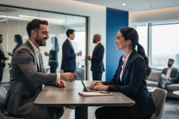 A professional team working on building recruiter relationships outside email solutions in a modern office environment