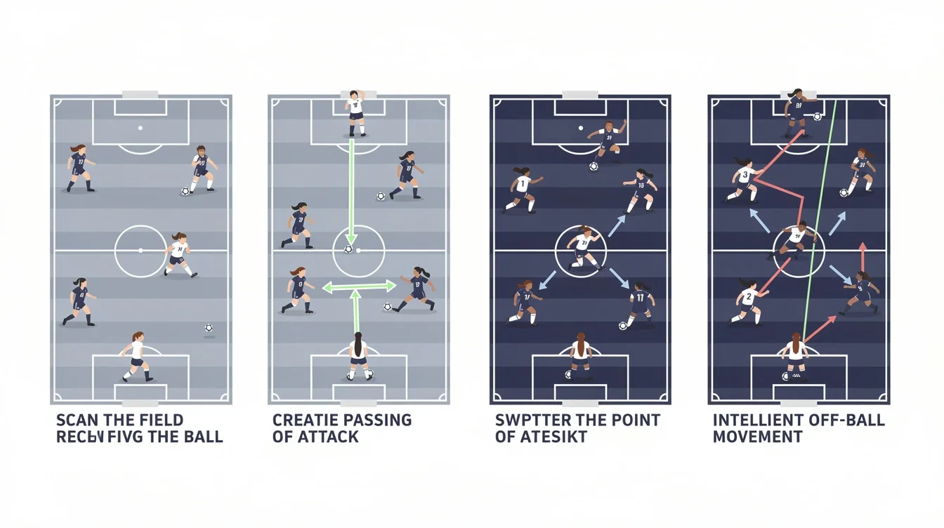A step-by-step visual process guide demonstrating how tactical versatility women d1 soccer midfielders works