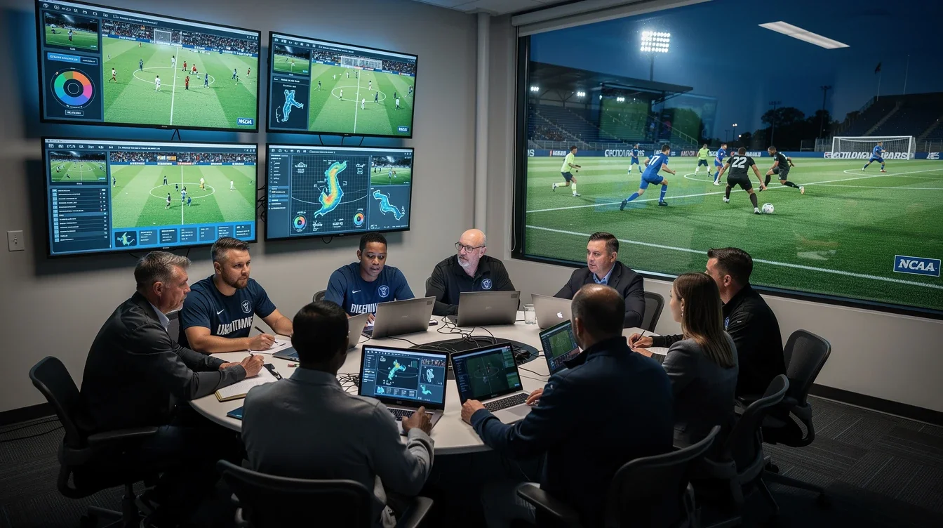 An illustrated diagram showing the key benefits of video scouting defensive talent ncaa d1 soccer strategies