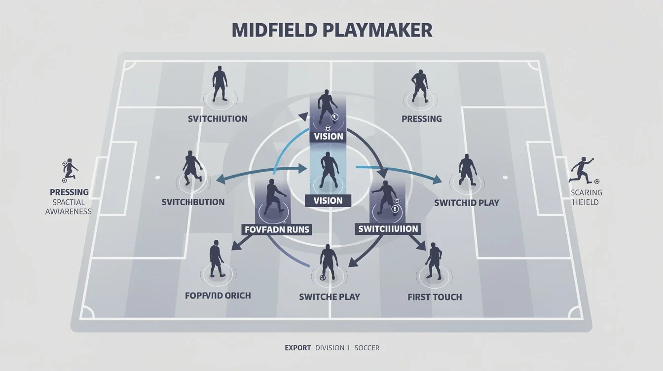 A summary infographic highlighting best practices for ncaa d1 soccer midfield playmaker roles