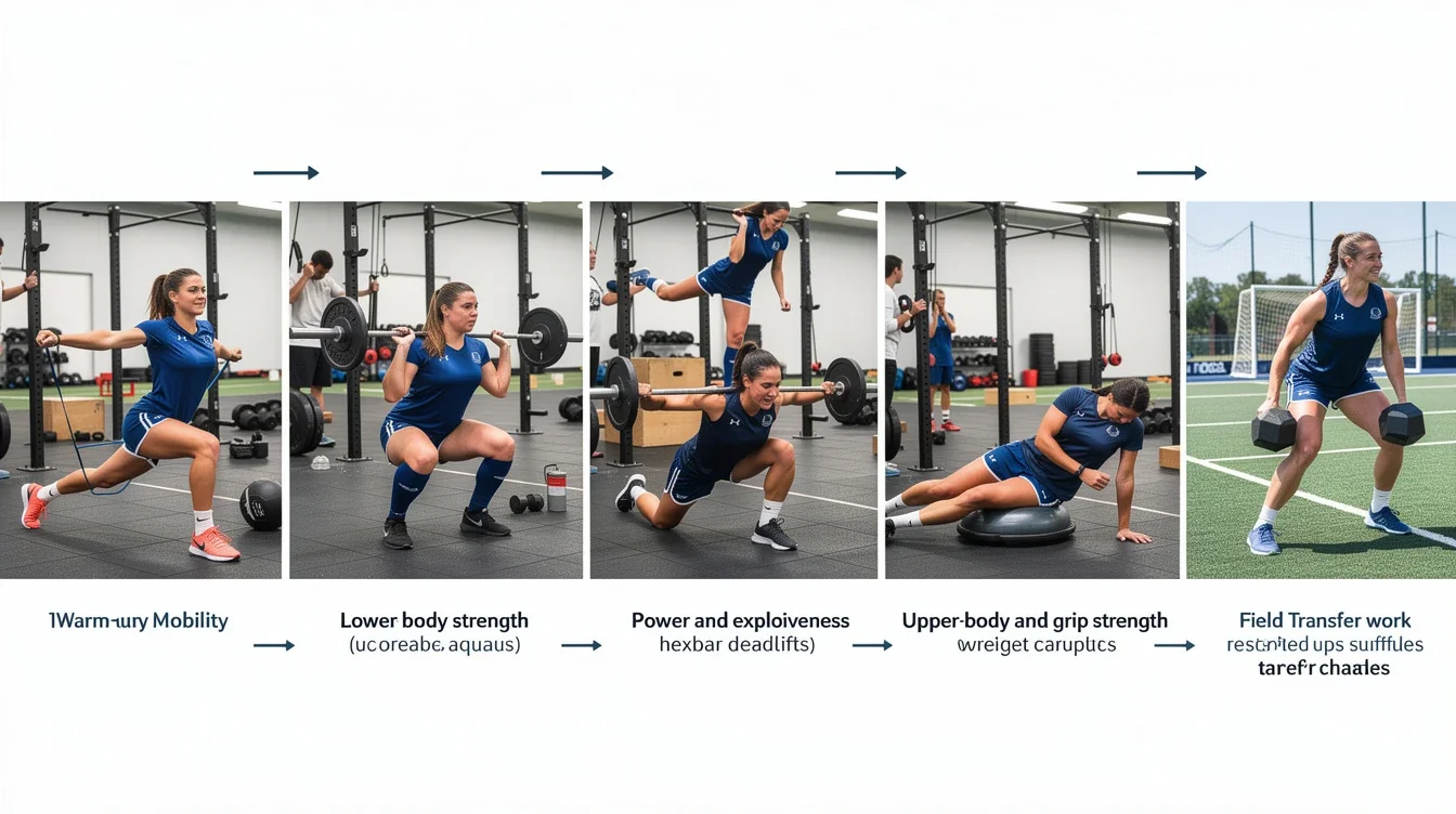 A step-by-step visual process guide demonstrating how strength training for ncaa women’s soccer defenders works