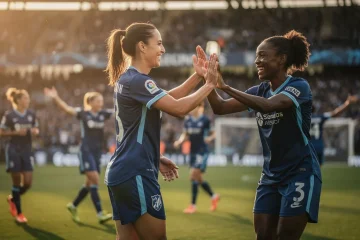 A professional team working on successful midseason transfer integration women’s soccer solutions in a modern office environment